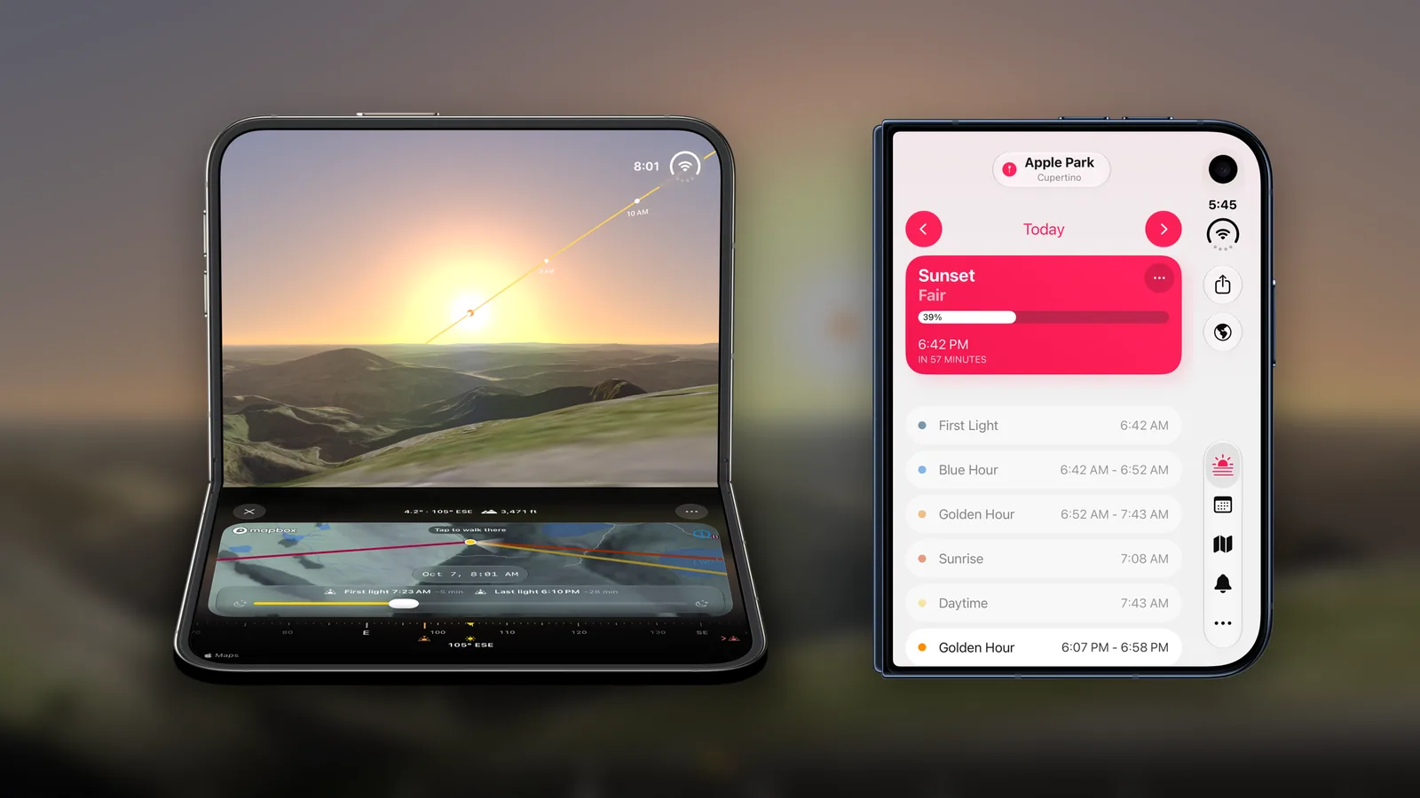 Alpenglow v12.1 on iPhone Duo, showing Vantage Point and the Times tab